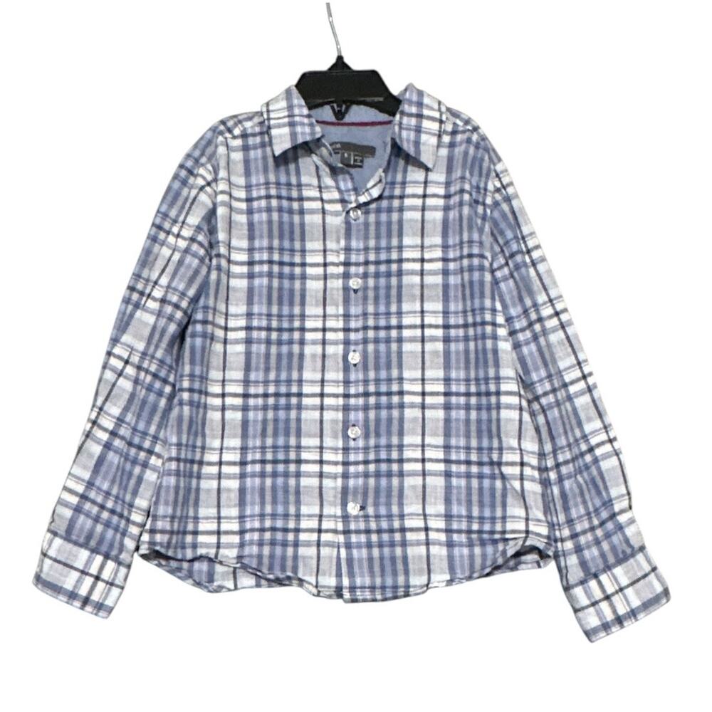 Vince Boys Plaid Button Down Shirt Blue White Long Sleeve Size 5 Kids Preppy